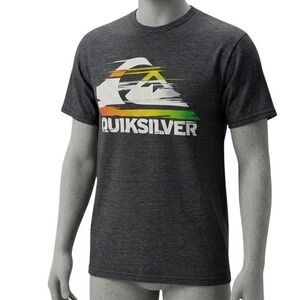 Quiksilver Mens Graphic T-Shirt Charcoal Gray Heather Rainbow Logo Size M Vtg